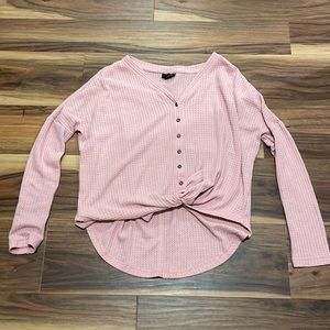 Long sleeve v neck button up top